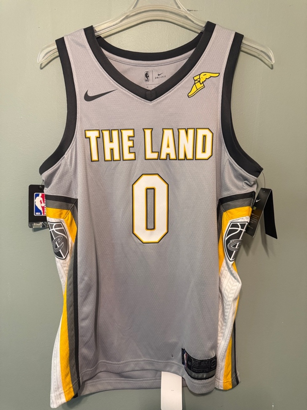 Nike Gray and Yellow 'The Land' NBA Jersey #0
